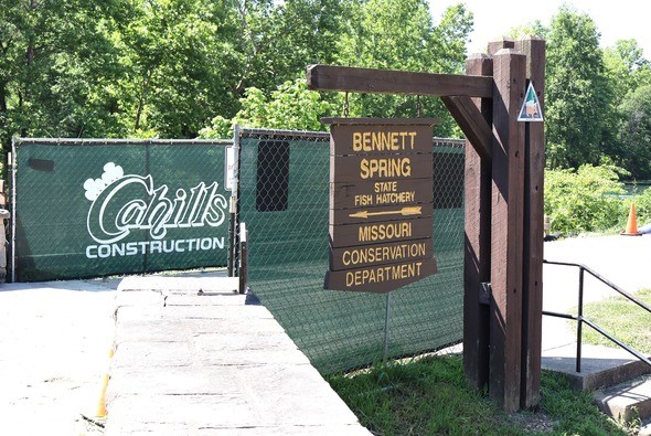Construction signage at Bennett Spring State Park Fish Hatchery
