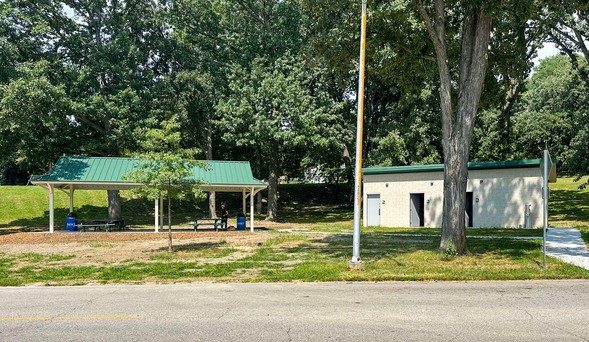 New pavilion and restrooms at Corby Pond