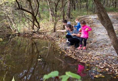 family looking at stream